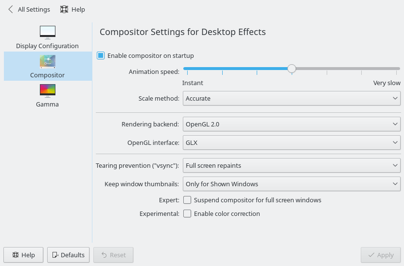 Screenshot of the KDA Plasma 5 Compositor settings