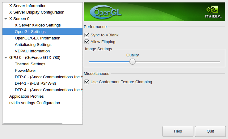 Screenshot of the ’nvidia-settings’ utility