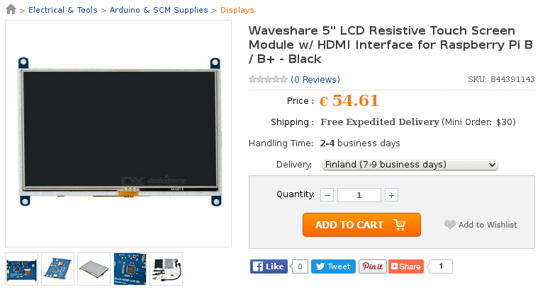 Waveshare 5" Resistive Touchscreen on DealExtreme